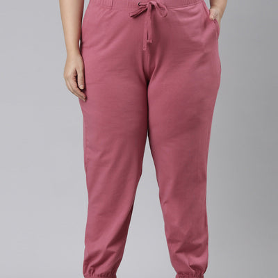 Women Solid Light Wine Mid Rise Cotton Casual Joggers