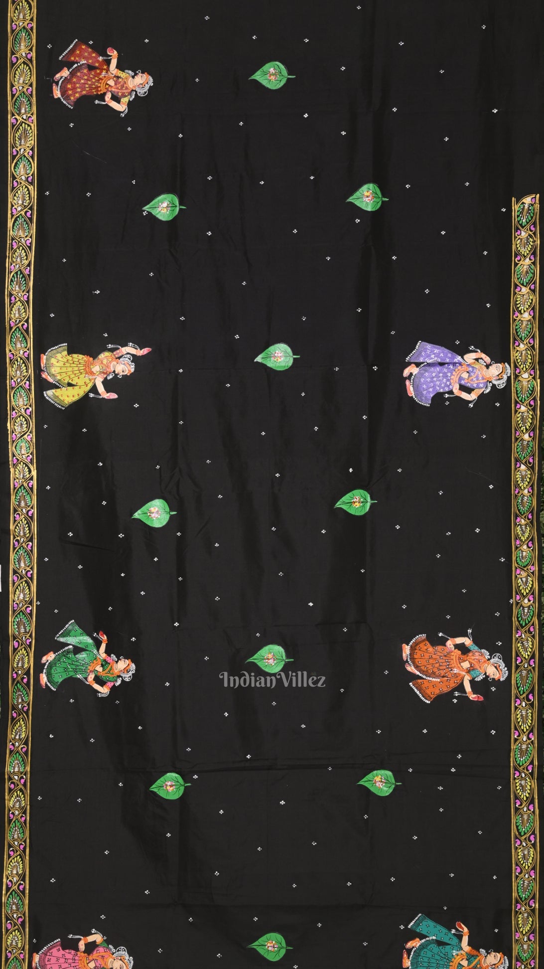 Black Blue  Raja Doli Theme Hand-Painted Pattachitra Saree