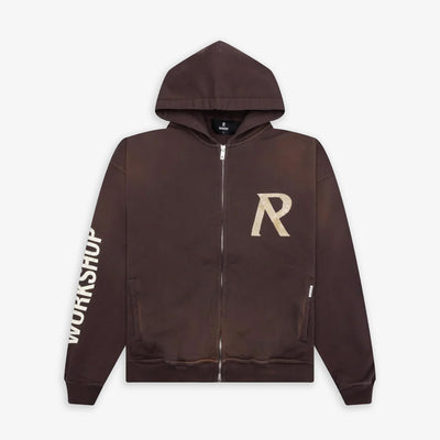Represent | MASKING TAPE INITIAL ZIP HOODIE { CEDAR