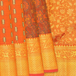 Orange Handloom Lino Lite Partly Silk Saree Meena Motifs