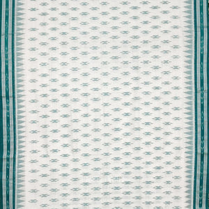 White Teal Green Mayur Chandrika Maniabandha Cotton Saree