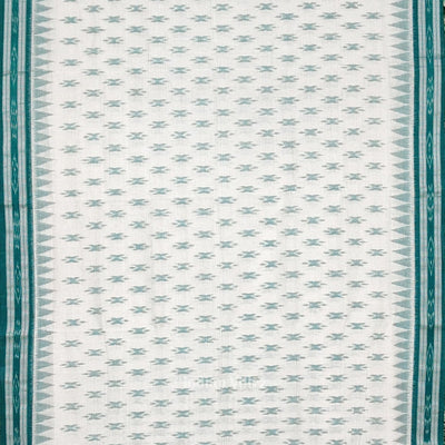 White Teal Green Mayur Chandrika Maniabandha Cotton Saree