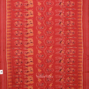 Red Elephant Theme Odisha Ikat Sambalpuri Cotton Saree