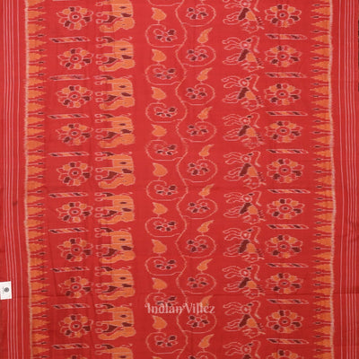Red Elephant Theme Odisha Ikat Sambalpuri Cotton Saree