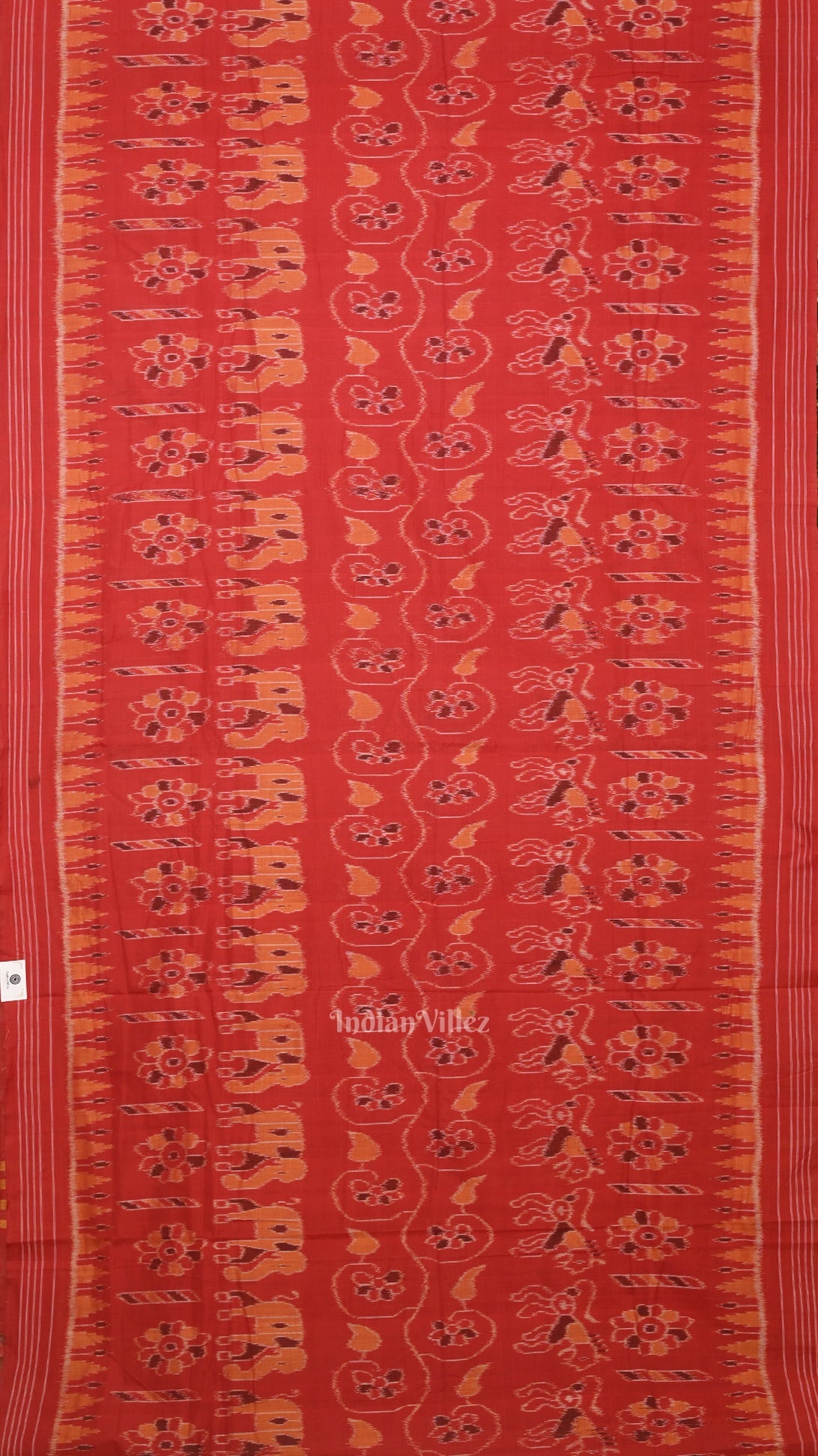 Red Elephant Theme Odisha Ikat Sambalpuri Cotton Saree