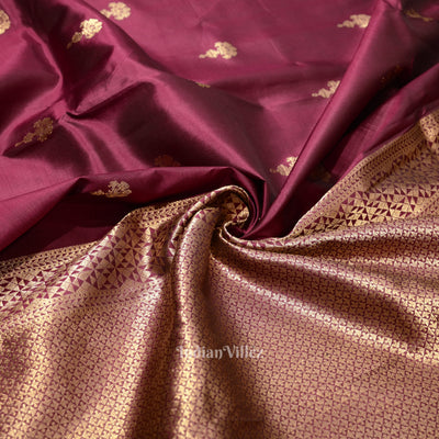 Magenta Floral Motif Designer Katan Banarasi Silk Saree