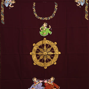 Maroon with Krishna Theme Pattachitra Kurti Cotton Dress Material