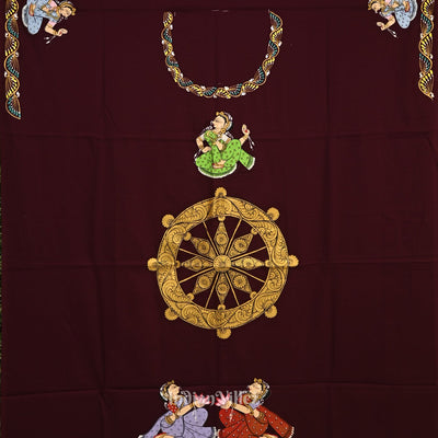 Maroon with Krishna Theme Pattachitra Kurti Cotton Dress Material