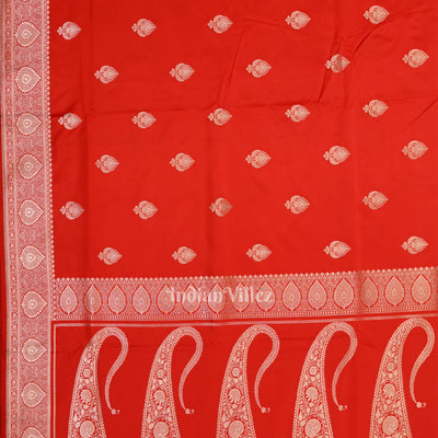 Stunning Bridal Red Soft Pure Mashru Satin Silk Banarasi Saree