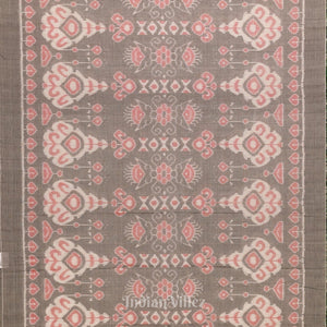 Cement Gray Dark Floral Theme Sambalpuri Pure Cotton Saree