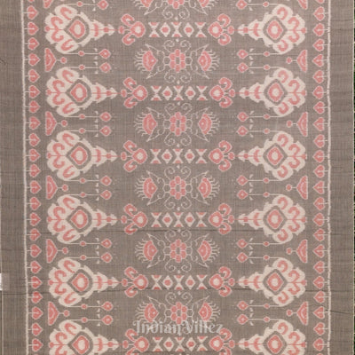 Cement Gray Dark Floral Theme Sambalpuri Pure Cotton Saree