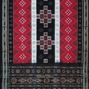Red Black Body Pasapali Sambalpuri Pure Cotton Saree