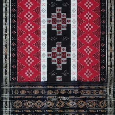 Red Black Body Pasapali Sambalpuri Pure Cotton Saree