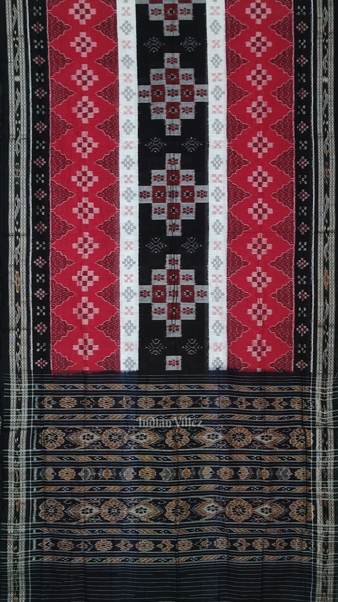 Red Black Body Pasapali Sambalpuri Pure Cotton Saree