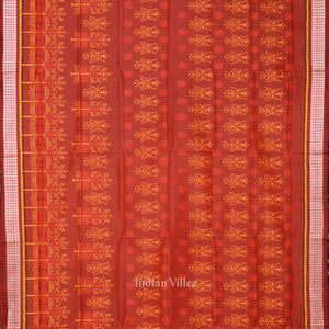 Maroon Floral Motif Odisha Handloom Sambalpuri Silk Saree
