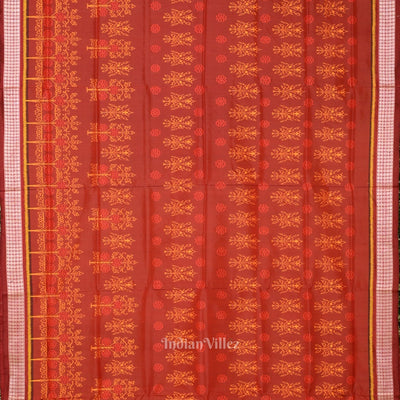 Maroon Floral Motif Odisha Handloom Sambalpuri Silk Saree
