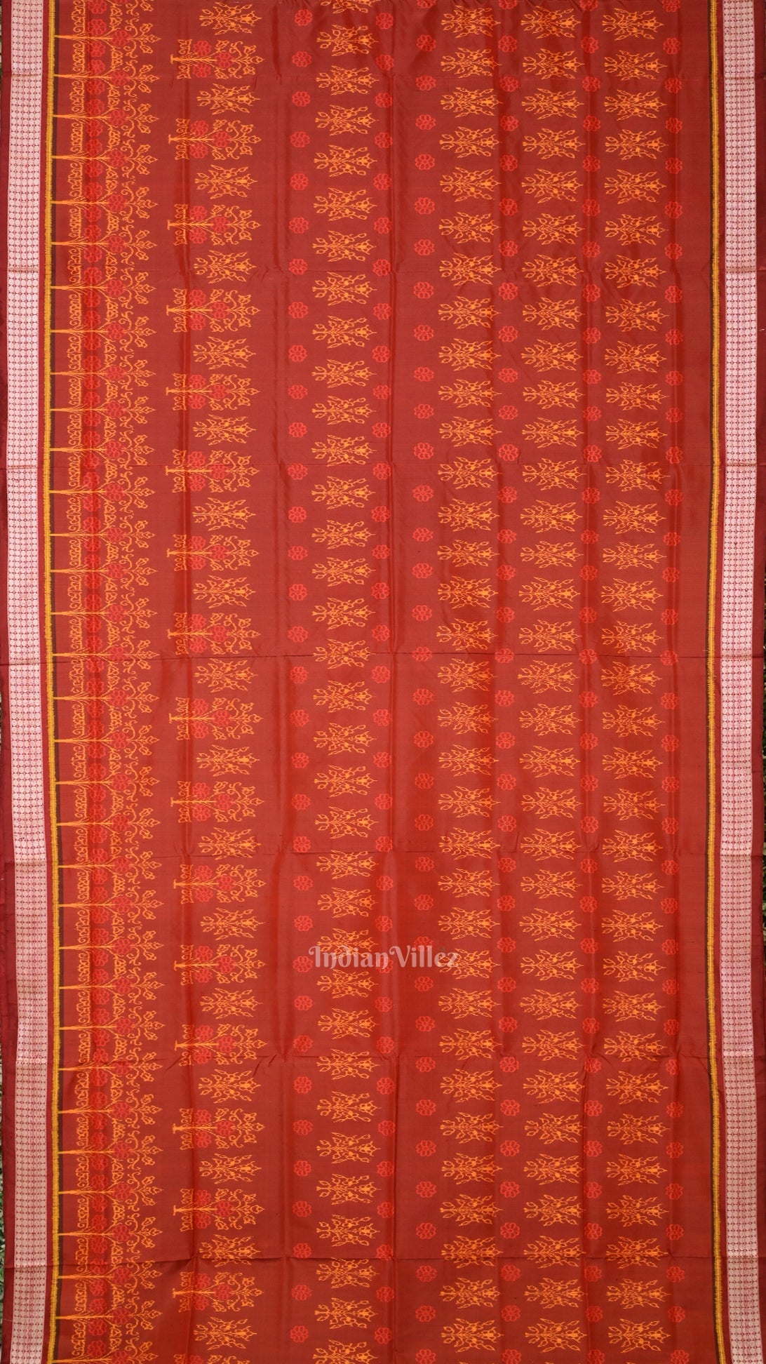 Maroon Floral Motif Odisha Handloom Sambalpuri Silk Saree