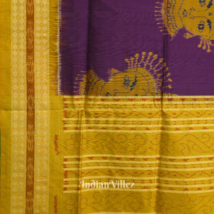 Purple Yellow Nartaki Face Head Sambalpuri Ikat Silk Saree