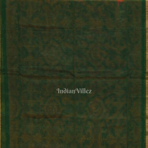 Orange Green Pochampally Ikat Sico (Silk & Cotton) Saree with Zari Border