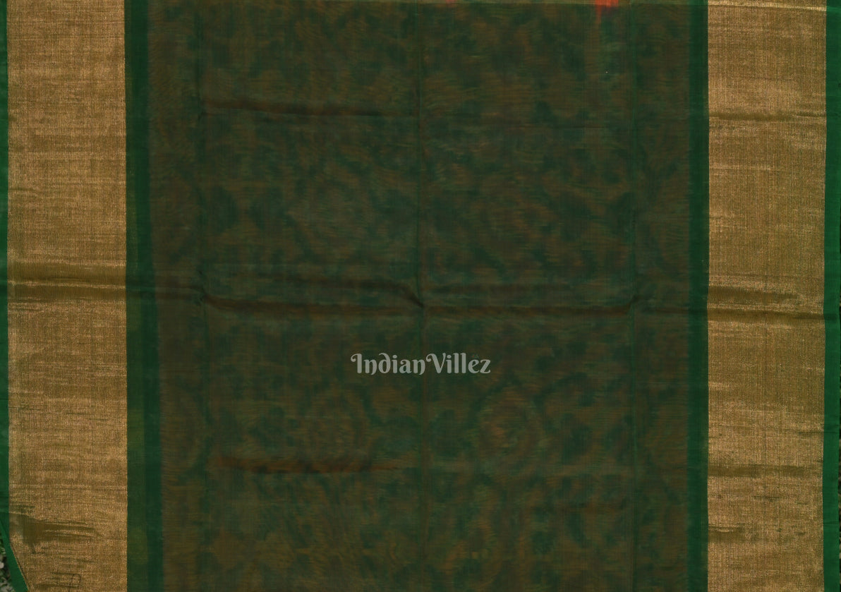 Orange Green Pochampally Ikat Sico (Silk & Cotton) Saree with Zari Border