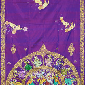 Violet Dual Tone Krishna Rasa Leela Pattachitra Saree