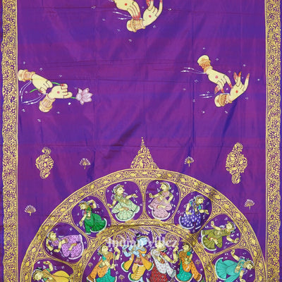 Violet Dual Tone Krishna Rasa Leela Pattachitra Saree