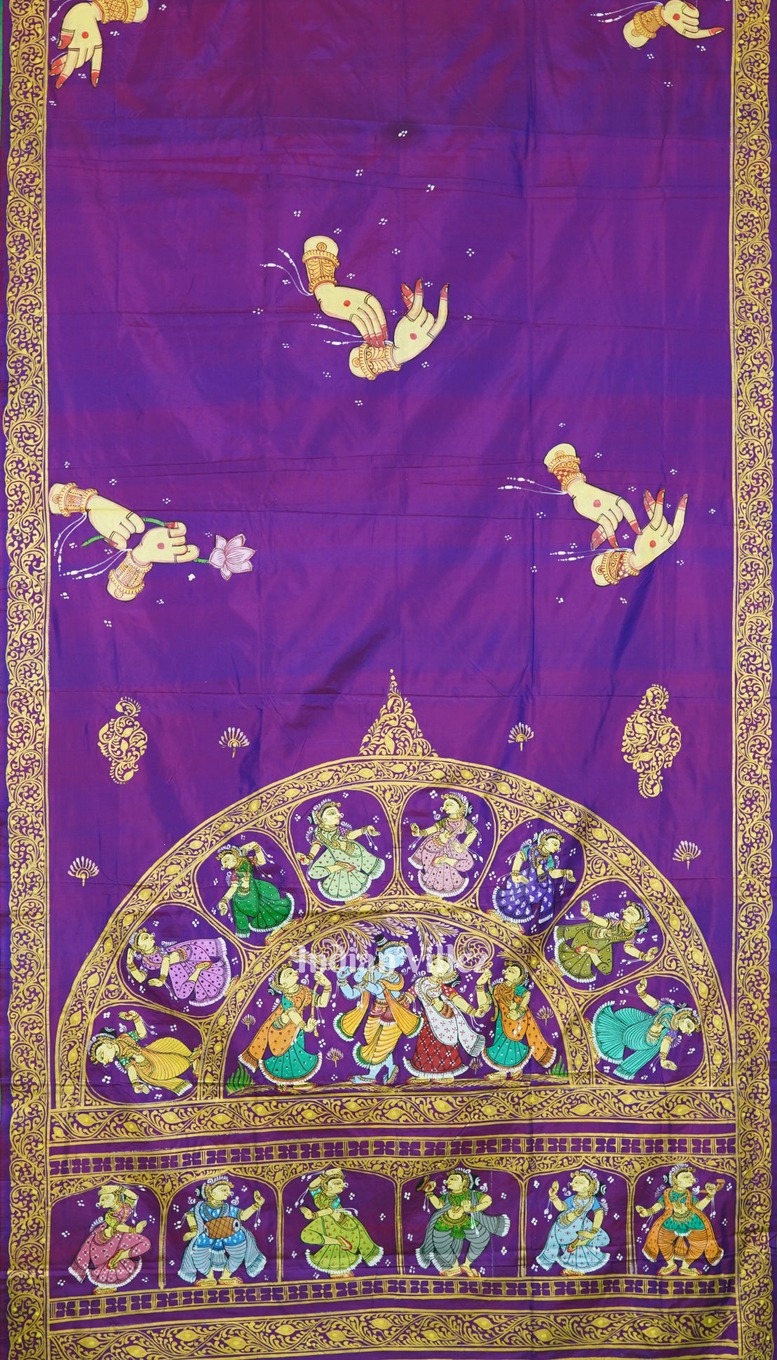 Violet Dual Tone Krishna Rasa Leela Pattachitra Saree
