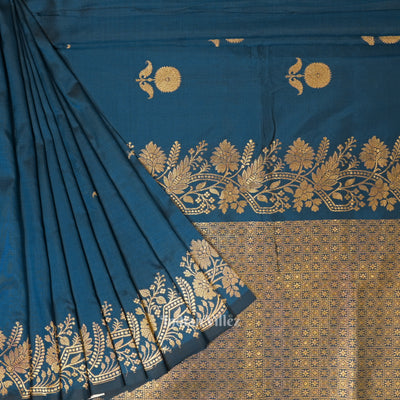Tortoise Blue Katan Banarasi Silk Saree
