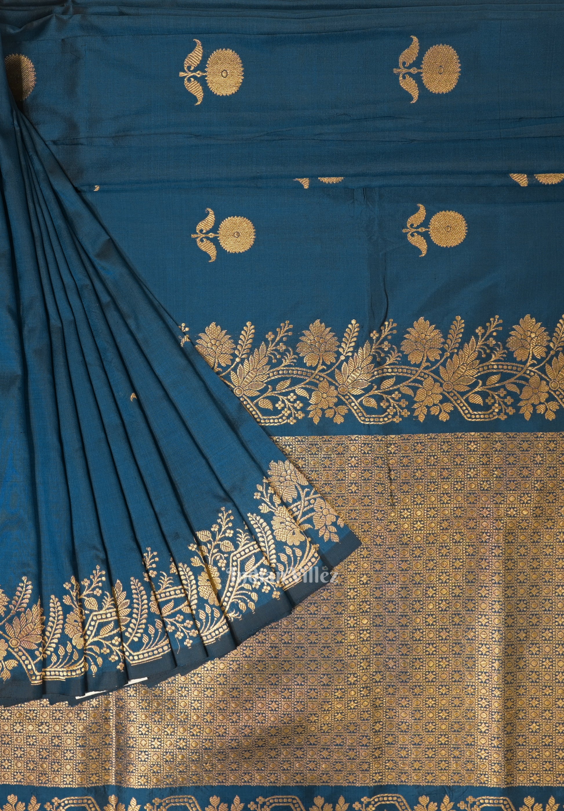 Tortoise Blue Katan Banarasi Silk Saree