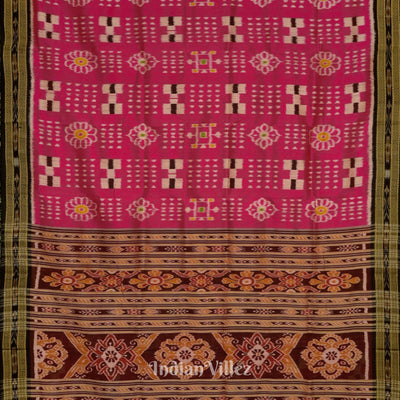 Rani Pink Pasapali Theme Odisha Ikat Khandua Silk Saree