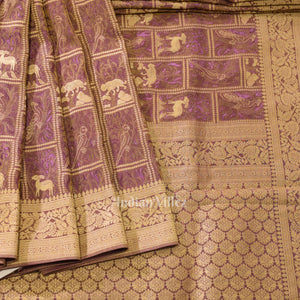 Lavender Purple Banarasi  Katan Tissue Saree with Tassels