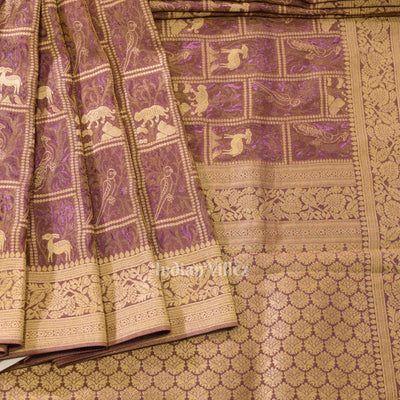 Lavender Purple Banarasi  Katan Tissue Saree with Tassels
