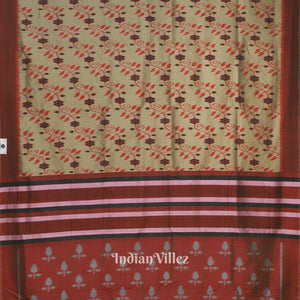 Varnish Red Dali Theme Odisha Ikat Contemporary Silk Saree
