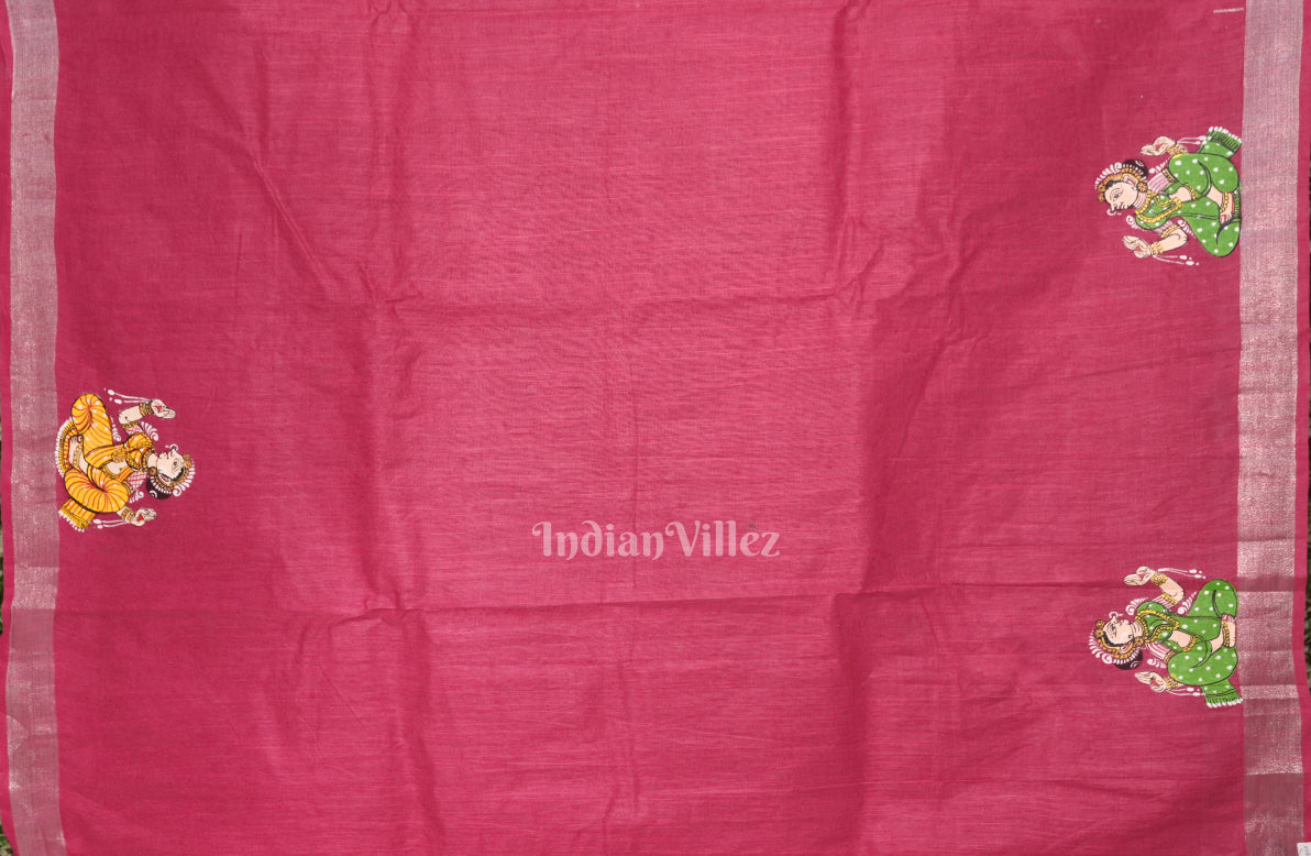 Pink Radha Krishna Raasa Theme Hand-Painted Pattachitra Saree (Pre Order)