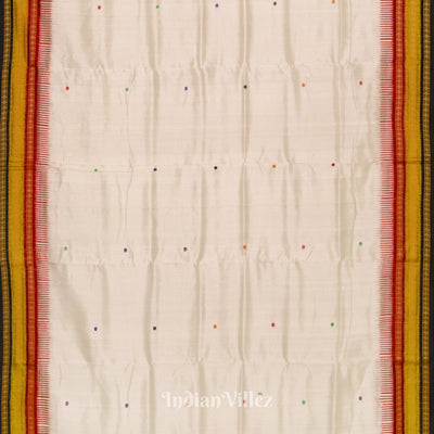 White Kathiphera Dolibarat Theme Odisha Ikat Khandua Silk Saree
