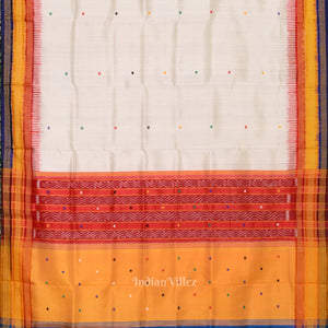 White with Multicolor Odisha Ikat Kathiphera Khandua Silk Saree