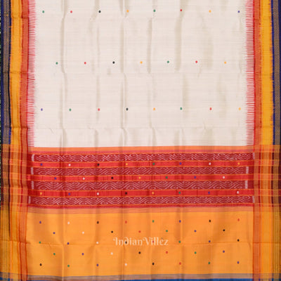 White with Multicolor Odisha Ikat Kathiphera Khandua Silk Saree