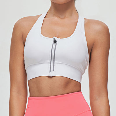 Free to Lead Zip Front Sports Bra - White