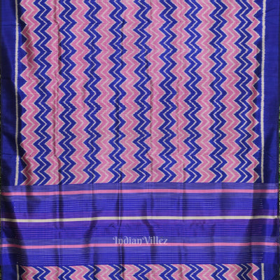 Baby Pink Blue Waves Odisha Ikat Contemporary Designer Saree