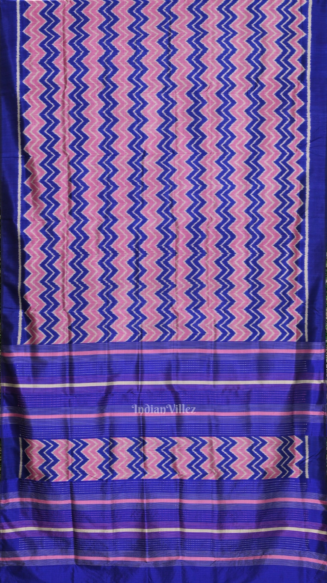 Baby Pink Blue Waves Odisha Ikat Contemporary Designer Saree