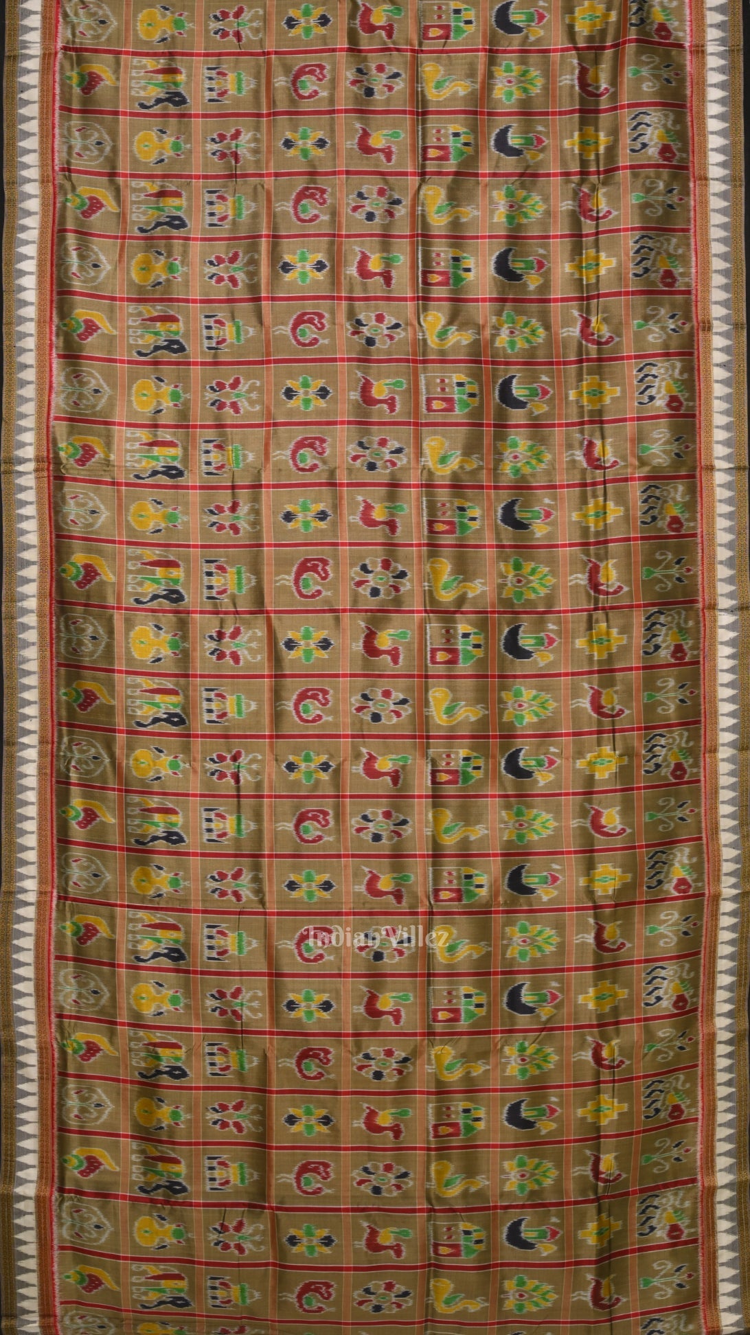 Moss Green Nabakothi Odisha Ikat Khandua Silk Saree