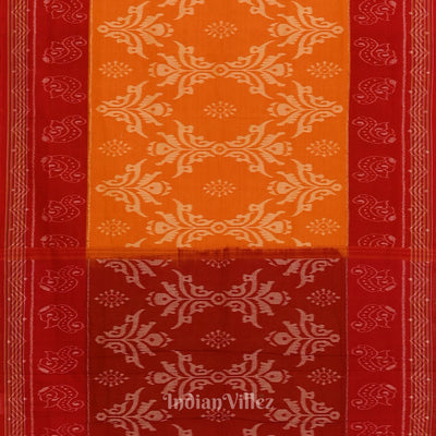 Mustard Yellow with Red Theme Odisha  Sambalpuri Pure Cotton Saree