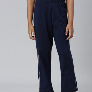 Girls Navy Side Stripe Mid Rise Track Pants