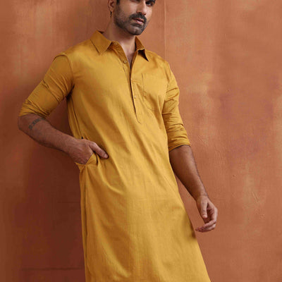 trueBrowns Men's Mustard Cotton Kurta