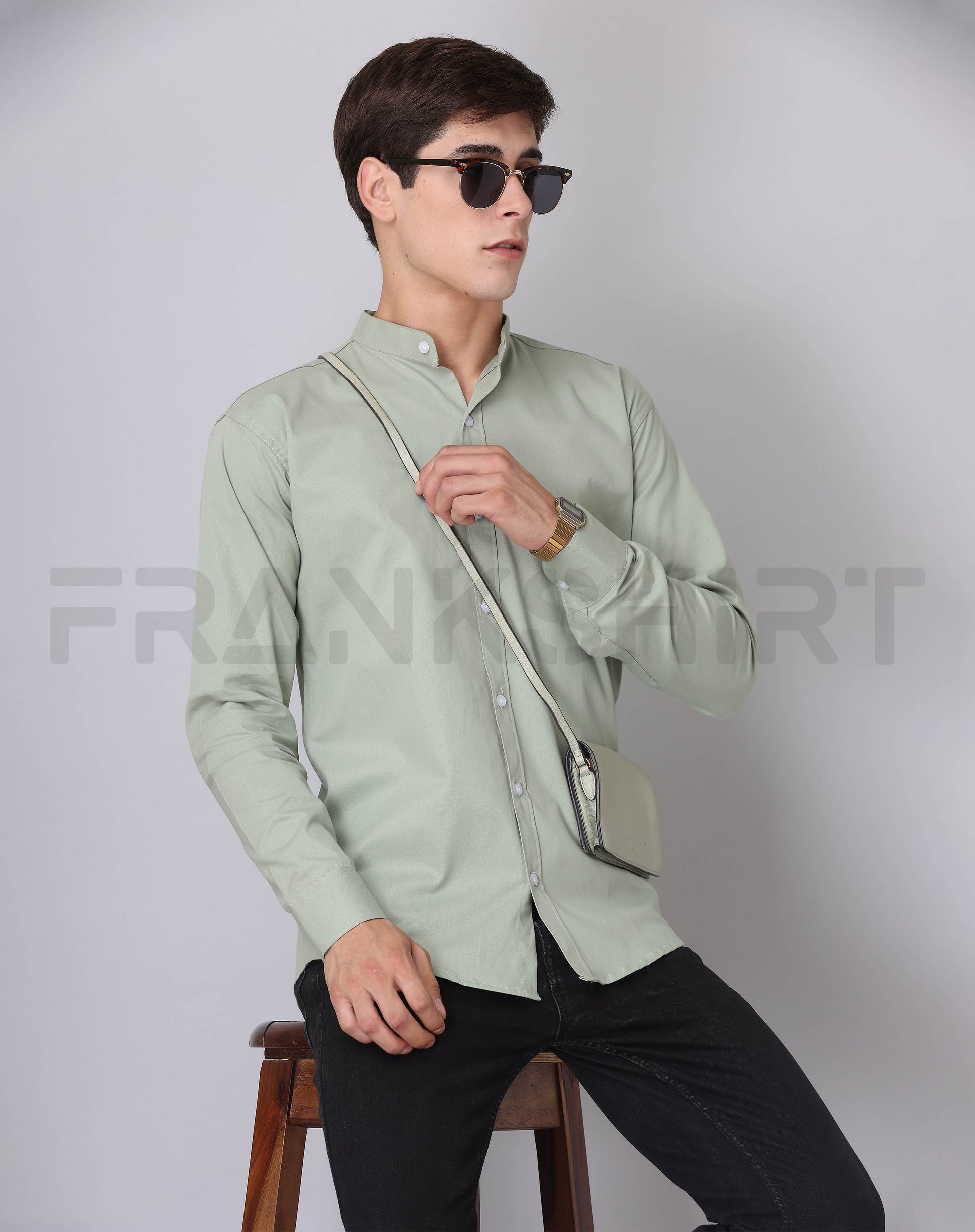 Frankshirt Chinese Collar Pista Tailored Fit Cotton Casual Shirt for Man