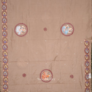 Natural Tussar Kandarpa Ashwa Hand-Painted Pattachitra Saree