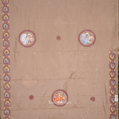 Natural Tussar Kandarpa Ashwa Hand-Painted Pattachitra Saree