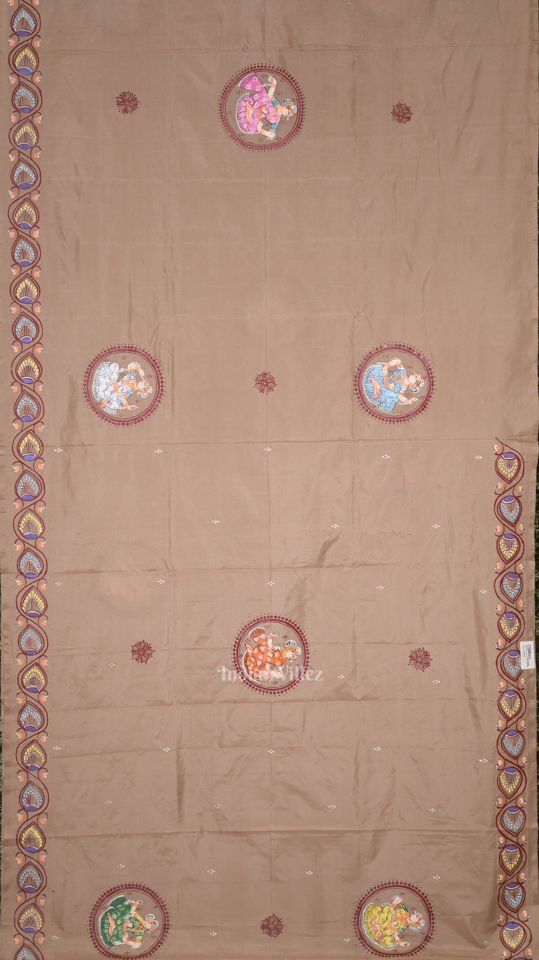 Natural Tussar Kandarpa Ashwa Hand-Painted Pattachitra Saree