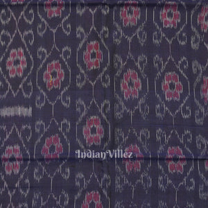 Navy Blue Floral Theme Sambalpuri Ikat Cotton Fabric