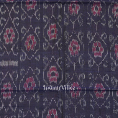 Navy Blue Floral Theme Sambalpuri Ikat Cotton Fabric